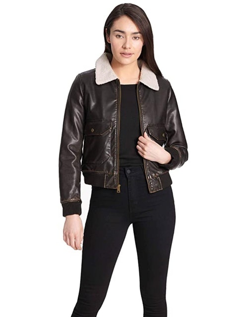Faux Leather Sherpa Bomber Jacket 1
