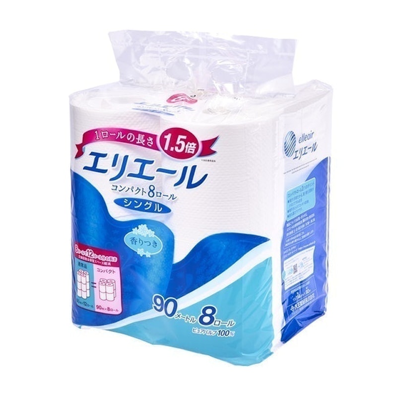 Elleair Toilet Tissue Compact Single-Ply 90m 8 Rolls 1