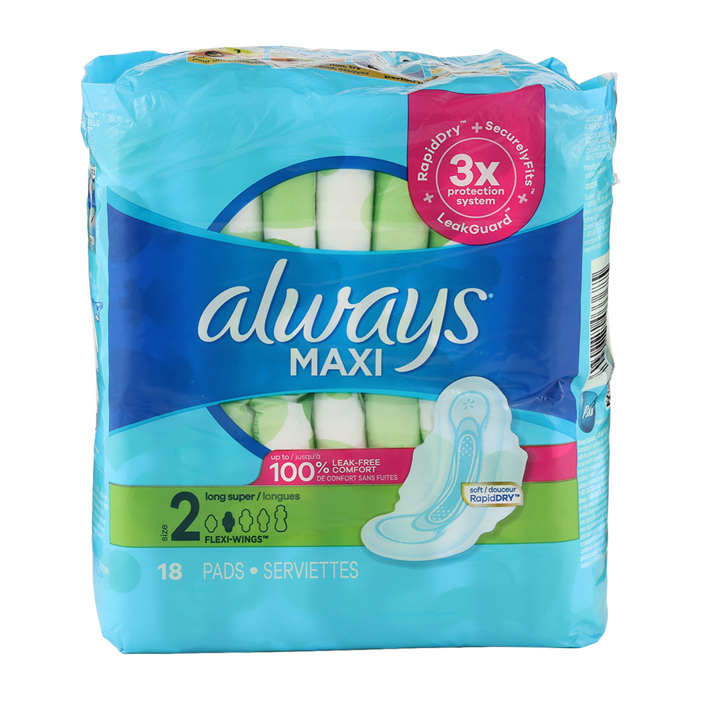 Maxi Size 2 Long Super Pads With Wings, Unscented 1