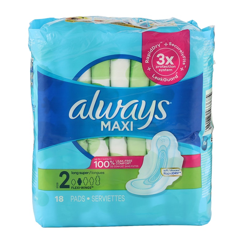 Maxi Size 2 Long Super Pads With Wings, Unscented 1