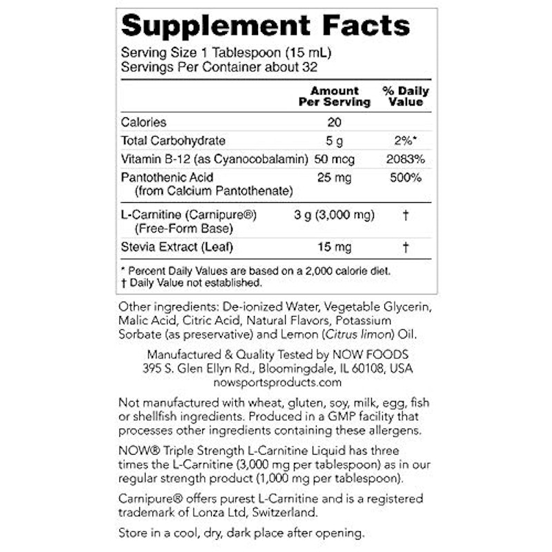 L-Carnitine, Triple Strength Liquid 3