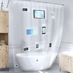 Tech Friendly Clear Shower Curtain Liner with Pockets