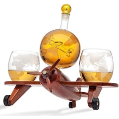 Whiskey Decanter Airplane Globe Set