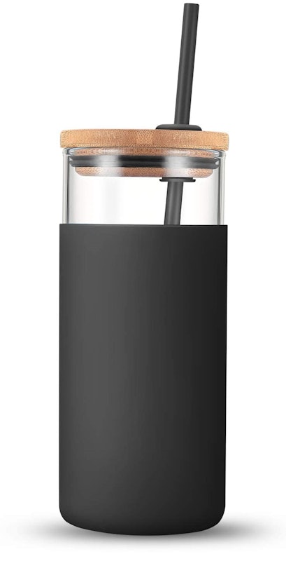 Glass Tumbler With Straw and Bamboo Lid 1
