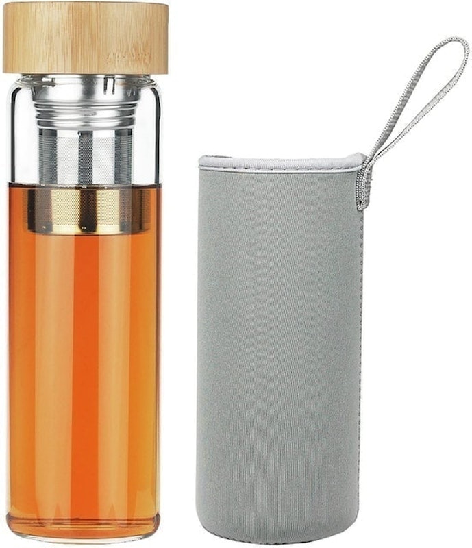 Glass Tea Infuser Bottle with Double Lid - 13 oz - Pure Zen Tea
