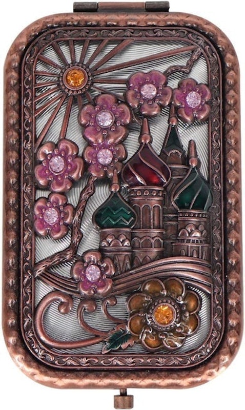 Rose Golden Castle & Flower Square Vintage Compact Purse Mirror 1