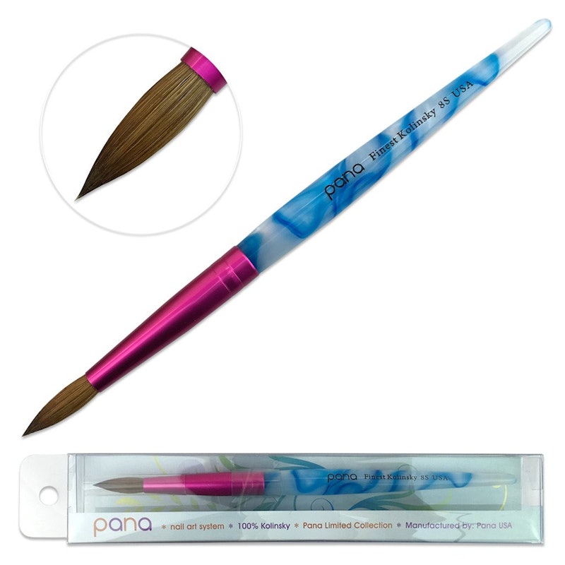 Round Blue & White Swirl Acrylic Kolinsky Brush Handle with Hot Pink Ferrule 1
