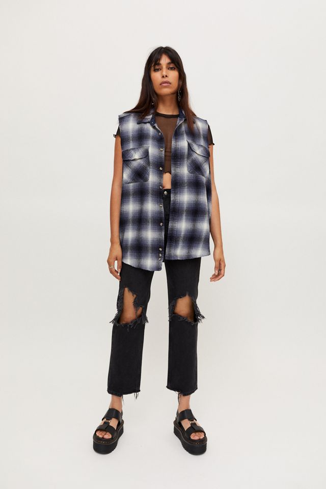 Recycled Sleeveless Raw Trim Flannel Shirt 1