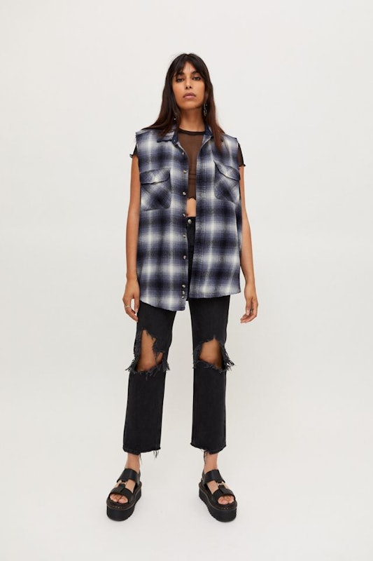 Recycled Sleeveless Raw Trim Flannel Shirt 1