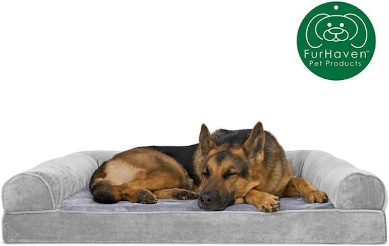 Orthopedic Faux Fur & Velvet Traditional Sofa-Style Pet Bed 1