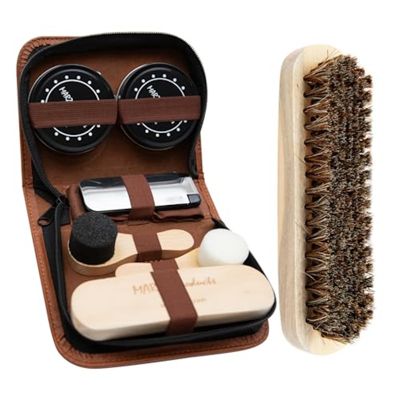 Deluxe Shoe Shine Kit - 7pc - Portable Shoe Cleaning Kit with Genuine Horsehair Brush 1