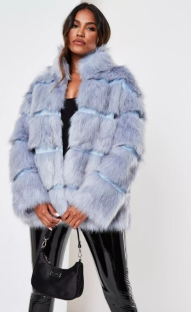 blue pelted faux fur high collar coat 1