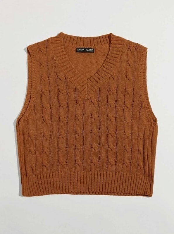 V Neck Cable Knit Sweater Vest 1