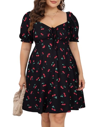 Plus Size Puff Sleeve Smocked Short Sundress 1