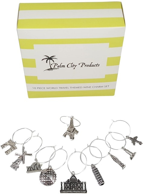 World Travel Themed Wine Charm Set 1