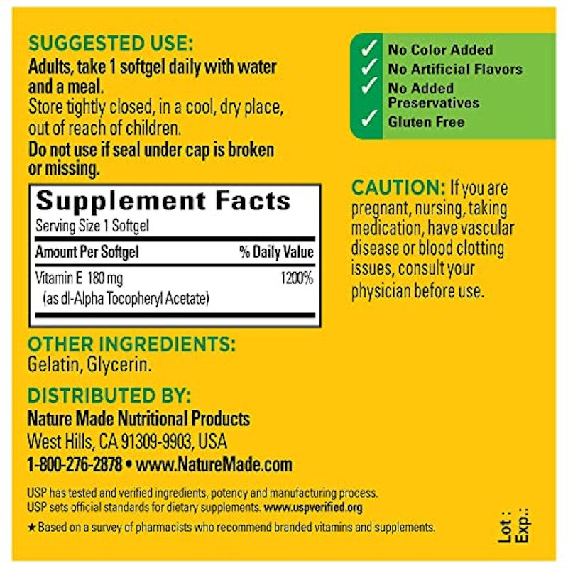 Vitamin E 400 IU (180 mg) dl-Alpha Softgels 2