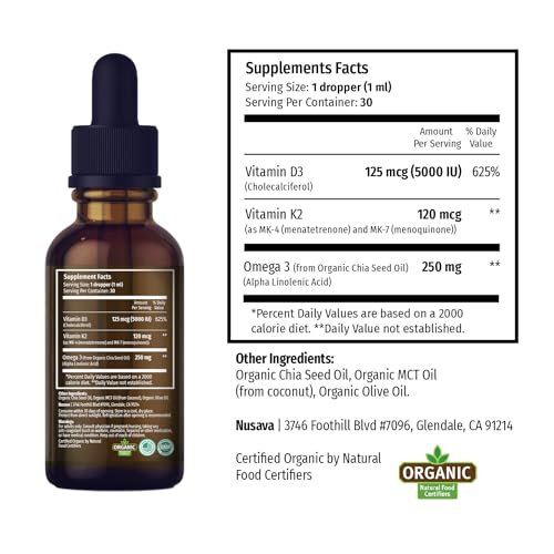 Organic Vitamin D3 K2 Drops w MCT Oil Omega 3 2
