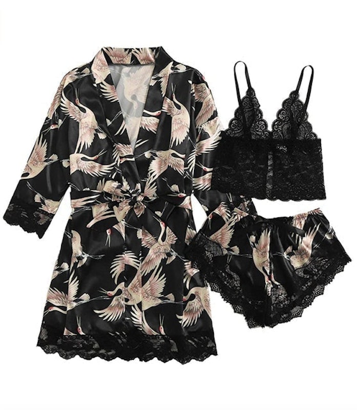 Lace Trim Satin Pajama Set 1