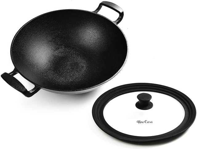 Heavy Flat Bottom Wok with Silicone Lid  1