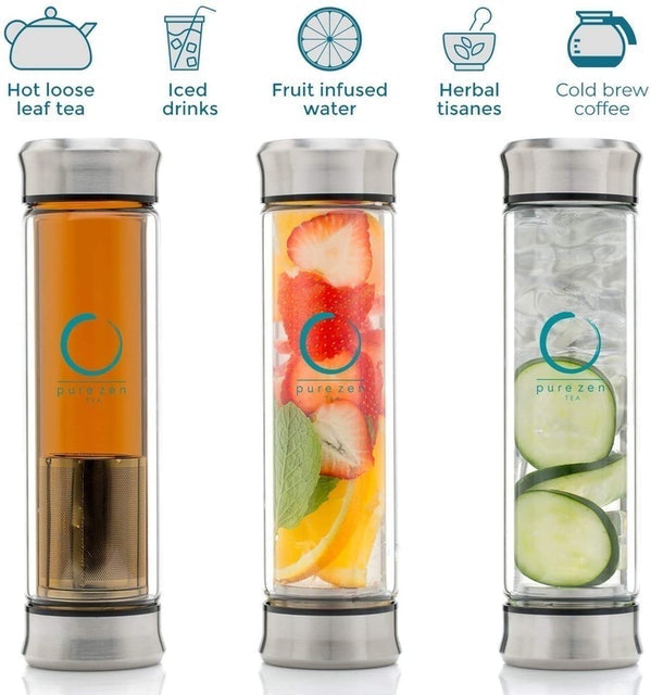 Glass Tea Infuser Bottle with Double Lid 2