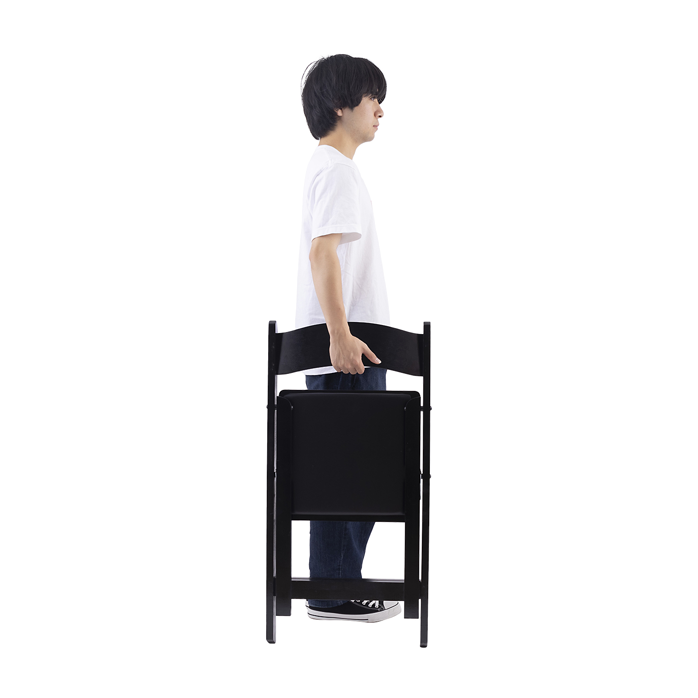 Hercules Series Black Wood Folding Chair with Vinyl Padded Seat 10