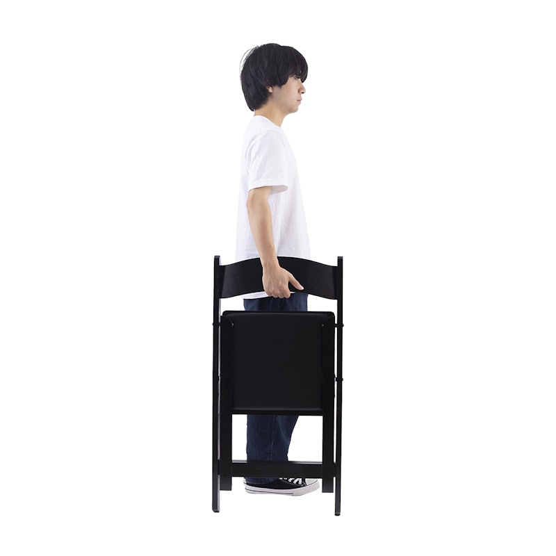 Hercules Series Black Wood Folding Chair with Vinyl Padded Seat 10