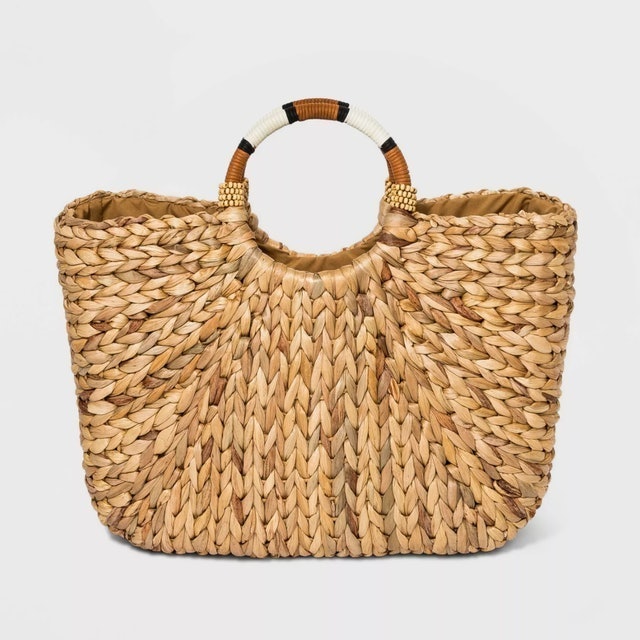Straw Circle Handle Tote Handbag 1