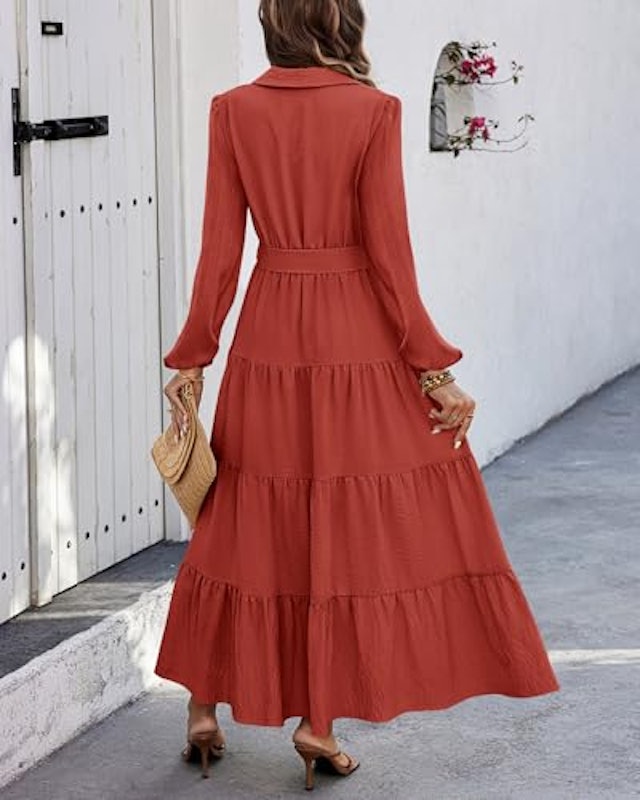 Women's Fall Dresses 2024 Long Sleeve V Neck Button Down 2