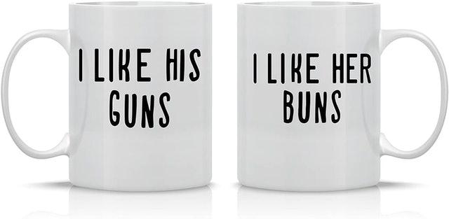 I Like His Guns, I Like Her Buns Couples Mug 1