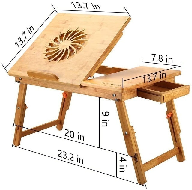 Adjustable Bamboo LapDesk with USB Fan  2