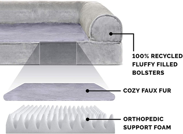 Orthopedic Faux Fur & Velvet Traditional Sofa-Style Pet Bed  2