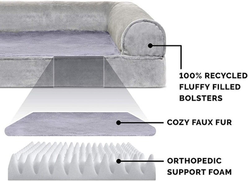 Orthopedic Faux Fur & Velvet Traditional Sofa-Style Pet Bed 2