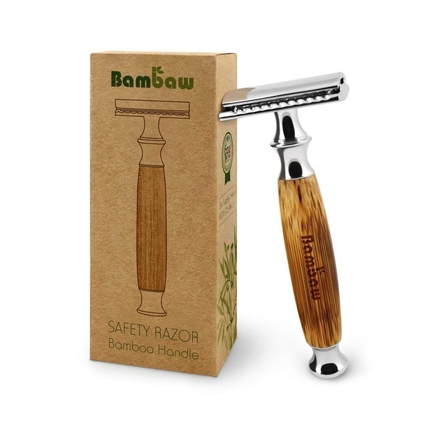 Double Edge Safety Razor with Long Natural Bamboo Handle 1