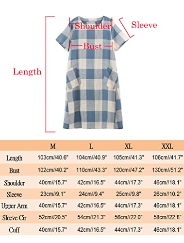 Linen Shirt Dress Short Sleeve Plaid Tunic Midi Dress 4