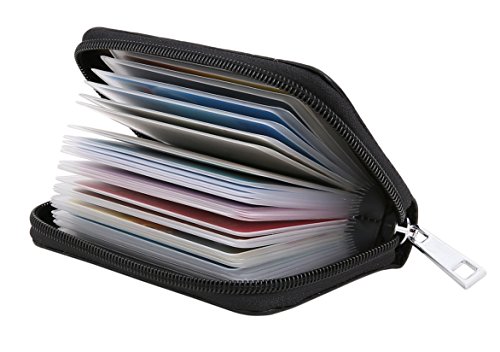 Genuine Leather Credit Card Holder Zipper Wallet With 26 Card Slots 1