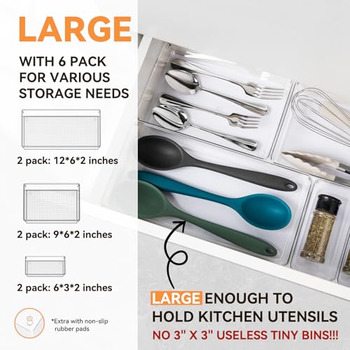 6 Pack Large Clear Plastic Drawer Organizer Trays 2