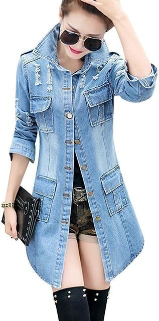 Casual Lapel Slim Denim Outercoat Windbreaker 1