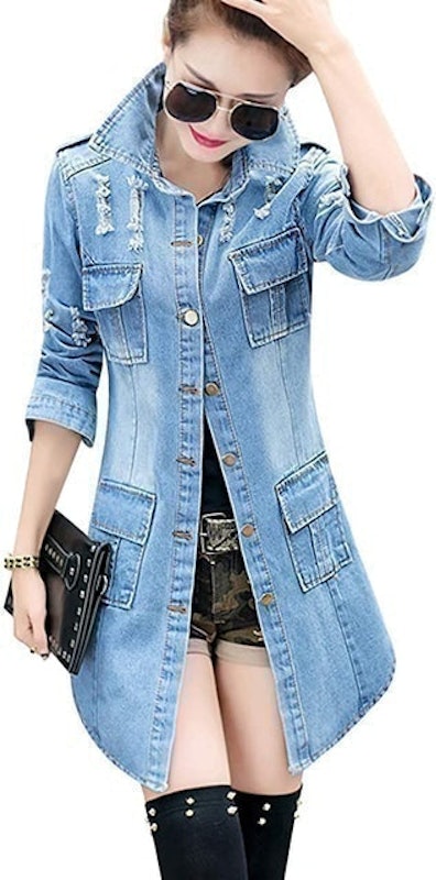 Casual Lapel Slim Denim Outercoat Windbreaker 1
