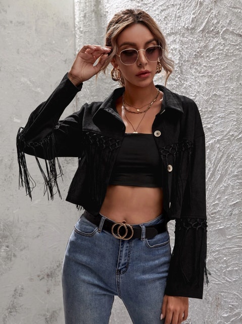Corduroy Fringe Detail Crop Jacket 1