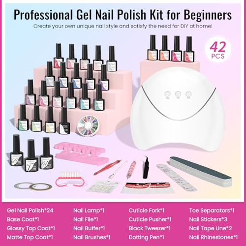 42 Pcs Gel Nail Polish Kit with UV Light 3