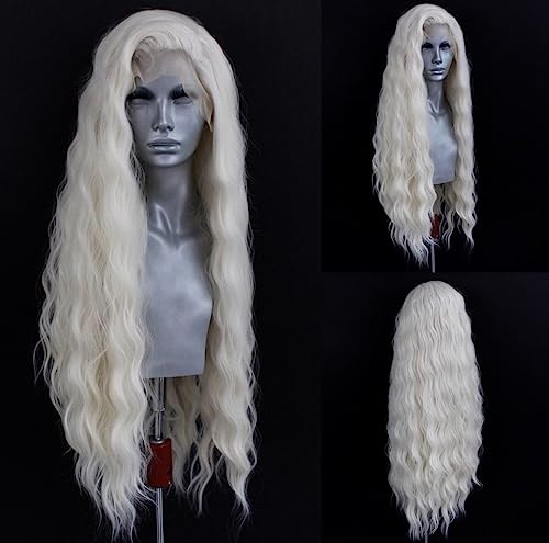 Long White Blonde Wavy Synthetic Lace Front Wig 1