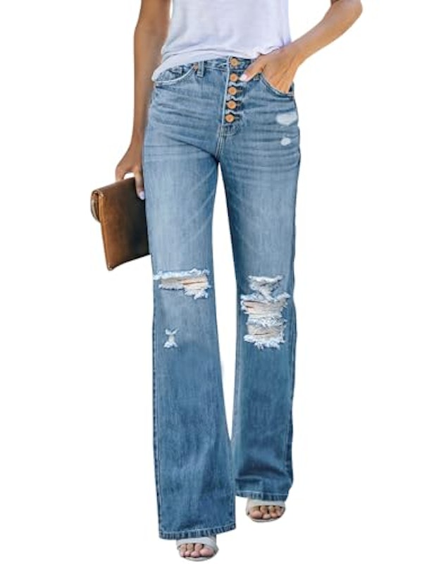 High Waisted Ripped Flare Jeans for Women 1
