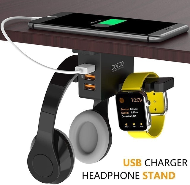Under Desk Headset Holder Mount With USB Charging Station 1