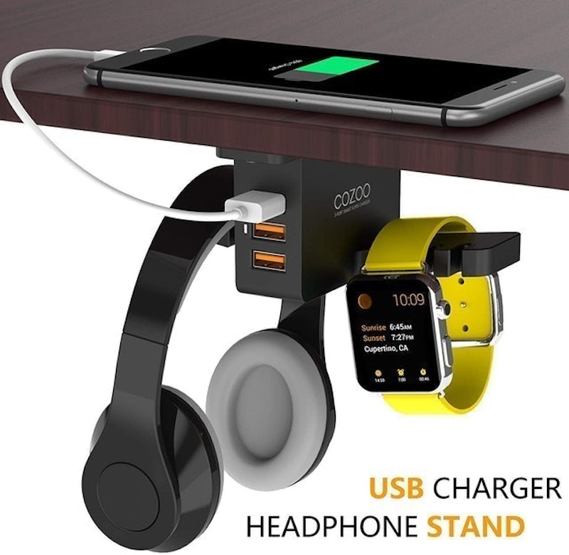 Under Desk Headset Holder Mount With USB Charging Station 1