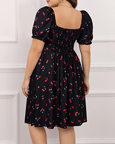 Plus Size Puff Sleeve Smocked Short Sundress 2