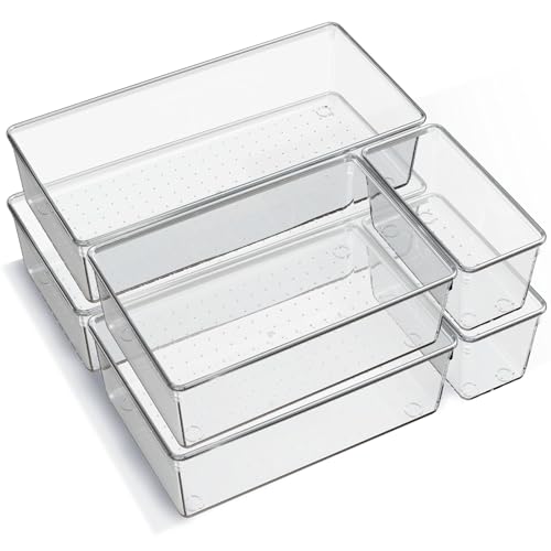 6 Pack Large Clear Plastic Drawer Organizer Trays 1