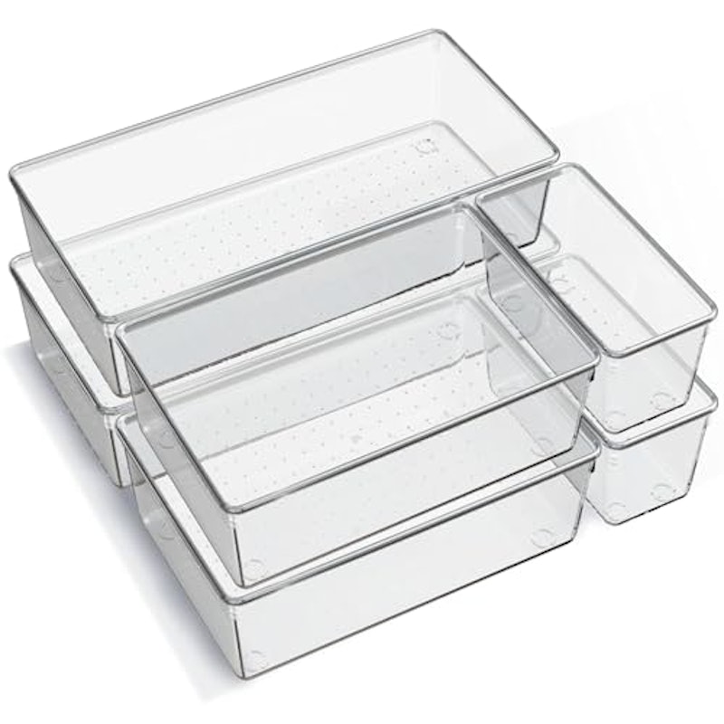 6 Pack Large Clear Plastic Drawer Organizer Trays 1