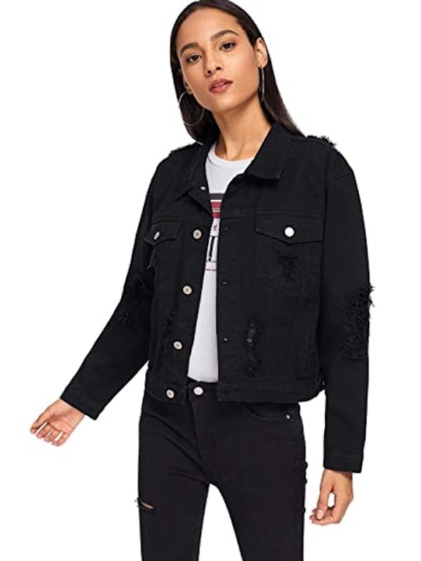 Women's Ripped Distressed Denim Jacket 1