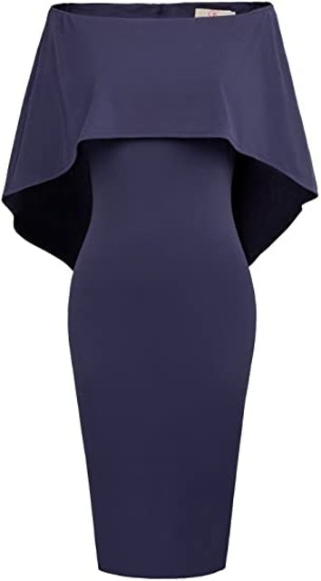 Off Shoulder Batwing Cape Midi Dress 1