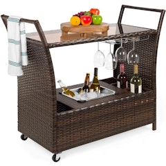 Outdoor Rolling Wicker Bar Cart